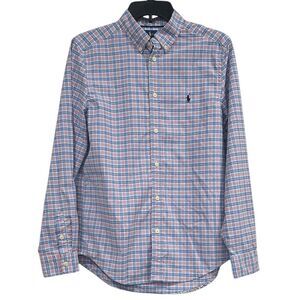 Ralph Lauren Long Sleeve Button Down Plaid Shirt Boys XL Blue Pink
